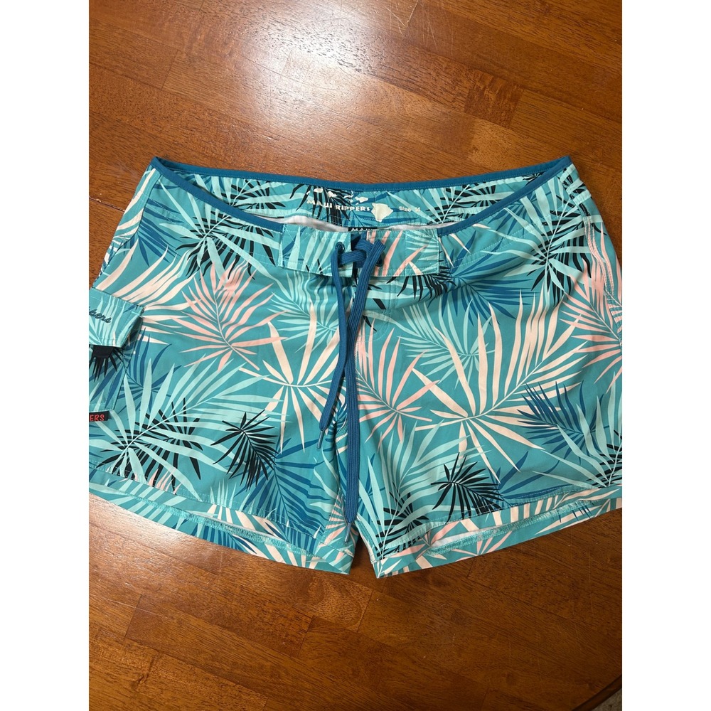 Maui Rippers Board Shorts Women Size 14 Teal Pink Tropical Palm Leaf Print